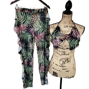 SHEIN Tropical Mesh trim cover up set. Size Large